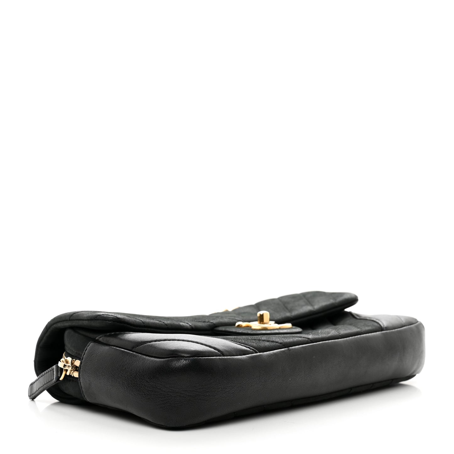 Suede Lambskin Chevron Quilted Flap Black