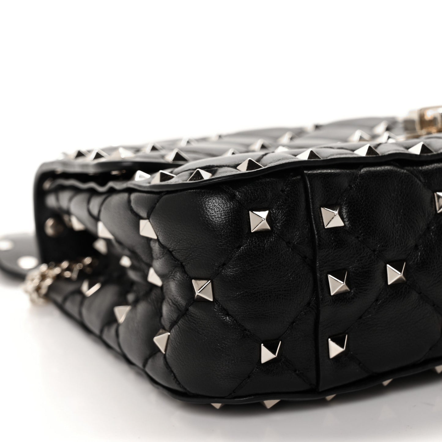 Lambskin Small Rockstud Spike Shoulder Bag Black