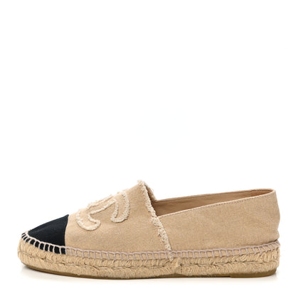 Chanel Linen CC Espadrilles 38 Beige Black 2 of 13