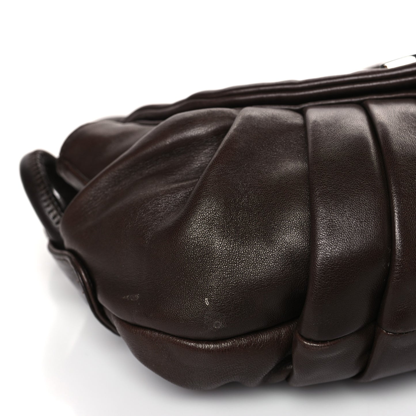 Lambskin Pleated CC Shoulder Bag Marron Fonce