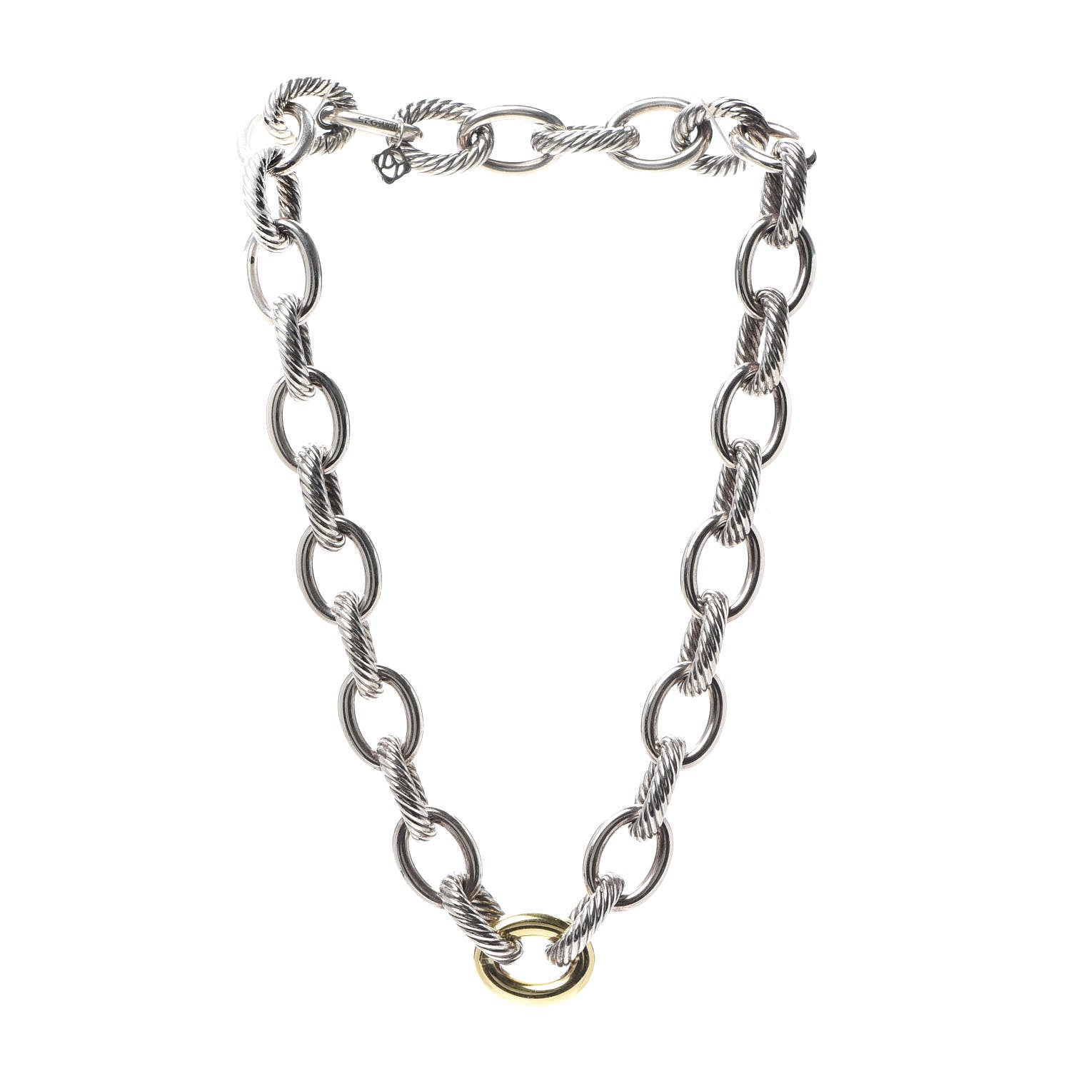 David Yurman Sterling Silver 18K Yellow Gold Large Oval Link Necklace 3 of 5