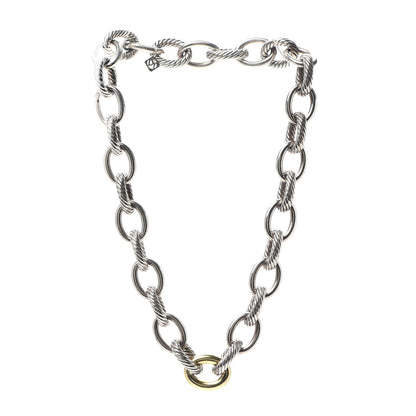 David Yurman Sterling Silver 18K Yellow Gold Large Oval Link Necklace 3 of 5