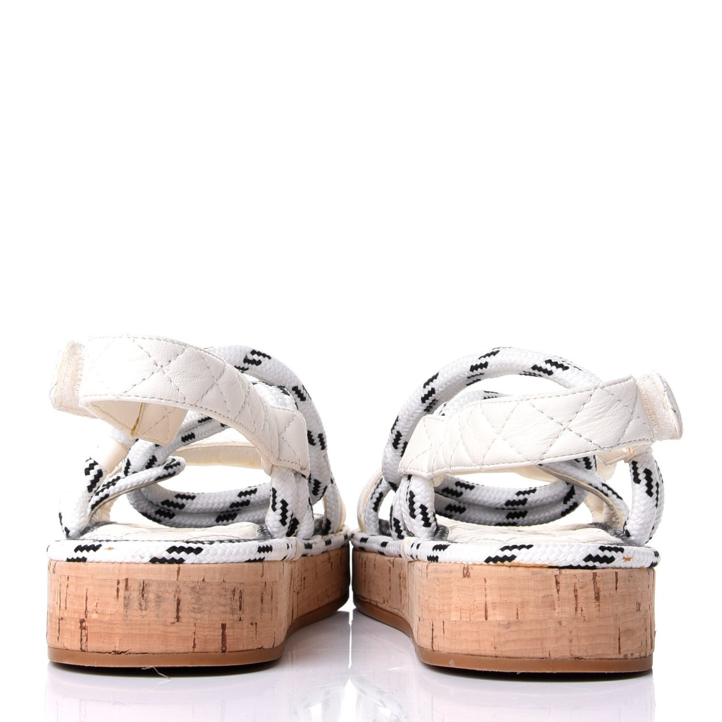 Cord Lambskin Quilted Logo Sandals 38 White Black