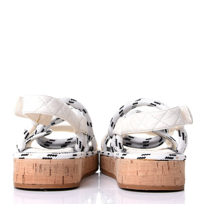 Chanel Cord Lambskin Quilted Logo Sandals 38 White Black 11 of 19