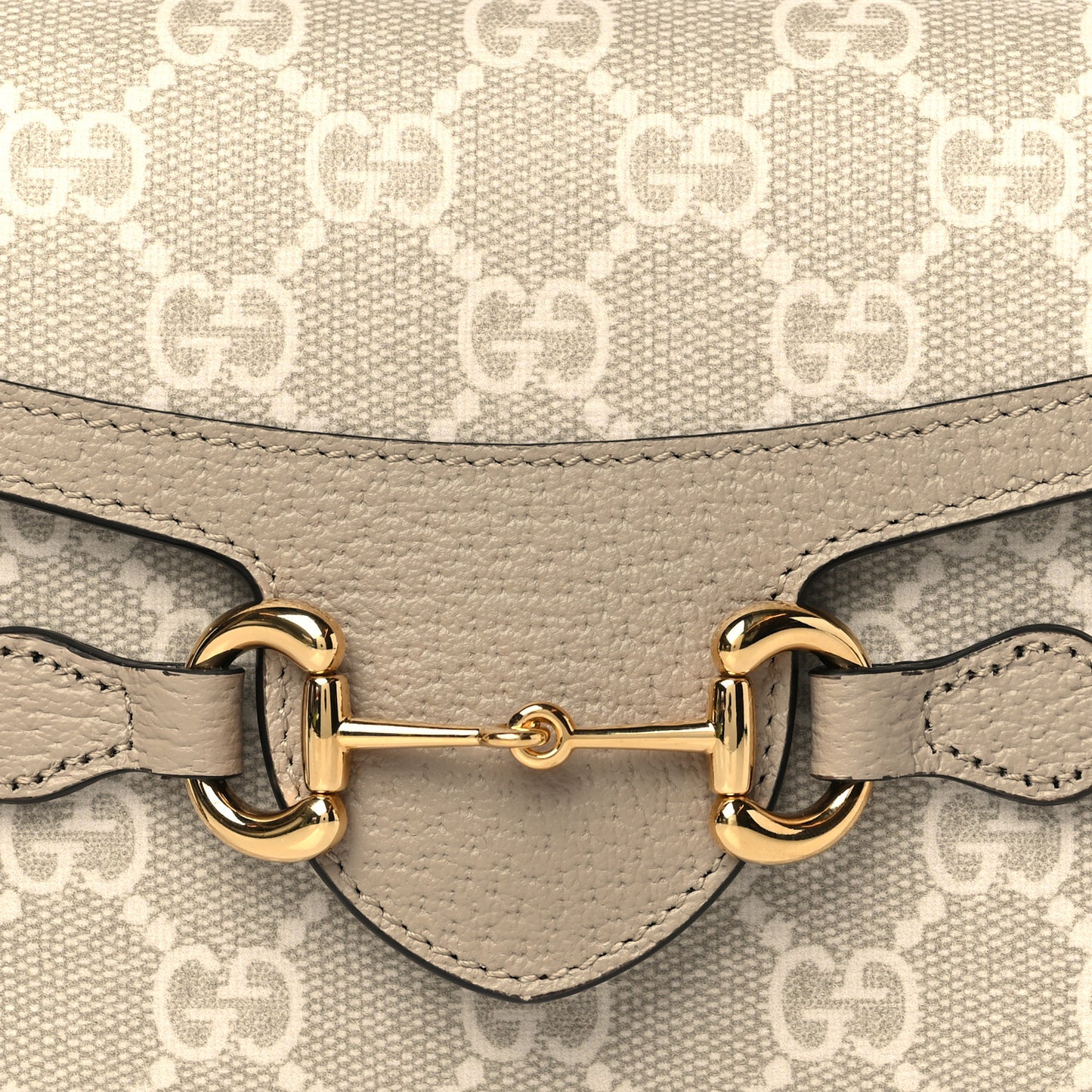 GG Supreme Monogram Textured Dollar Calfskin Mini Horsebit 1955 Shoulder Bag Beige Mystic White Oatmeal
