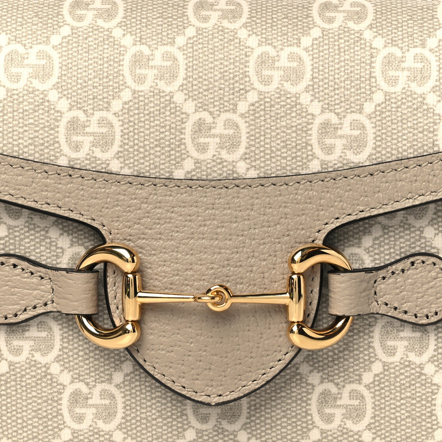 Gucci GG Supreme Monogram Textured Dollar Calfskin Mini Horsebit 1955 Shoulder Bag Beige Mystic White Oatmeal 7 of 10