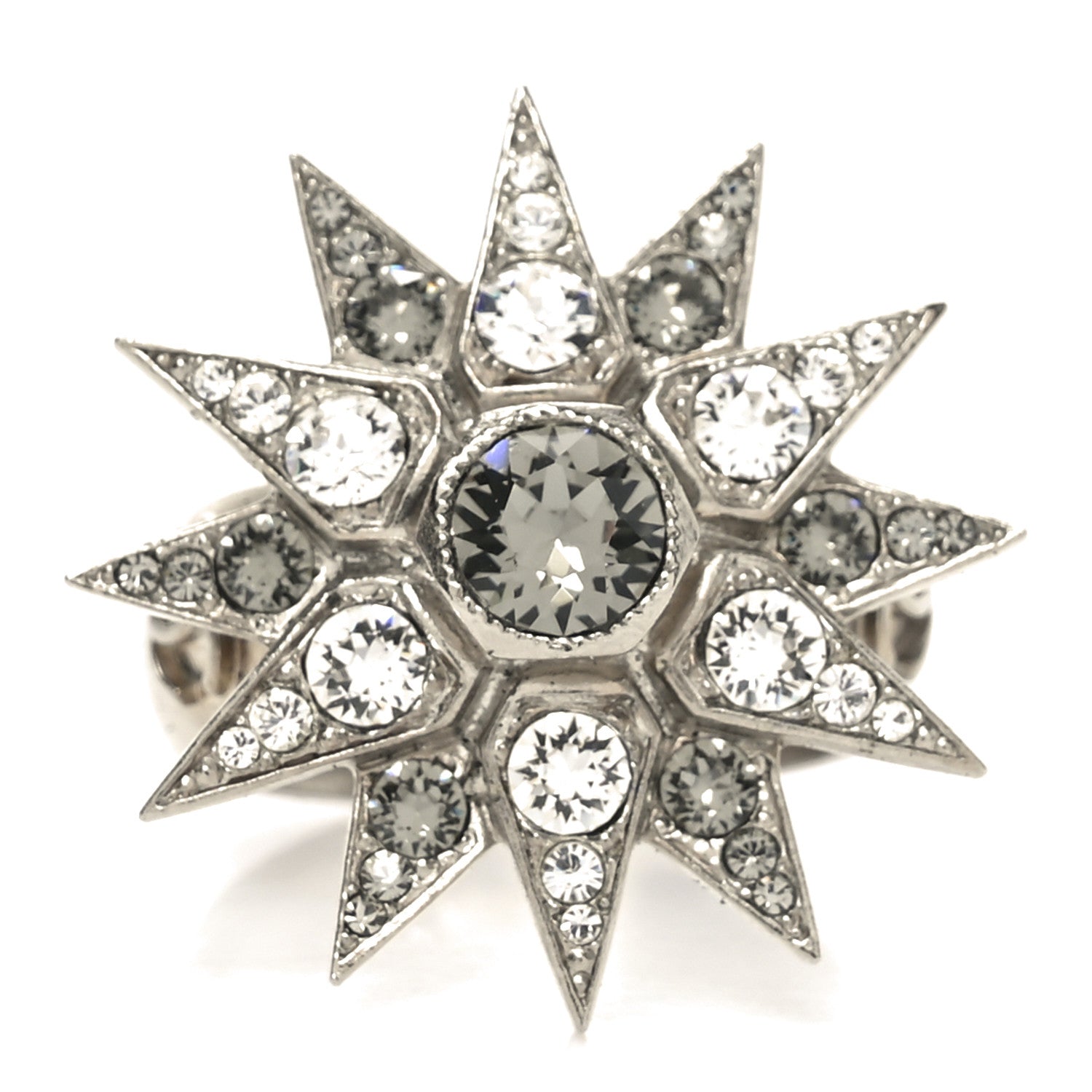 Chanel Metal Crystal CC Star Ring 50 5.5 Ruthenium 1 of 5