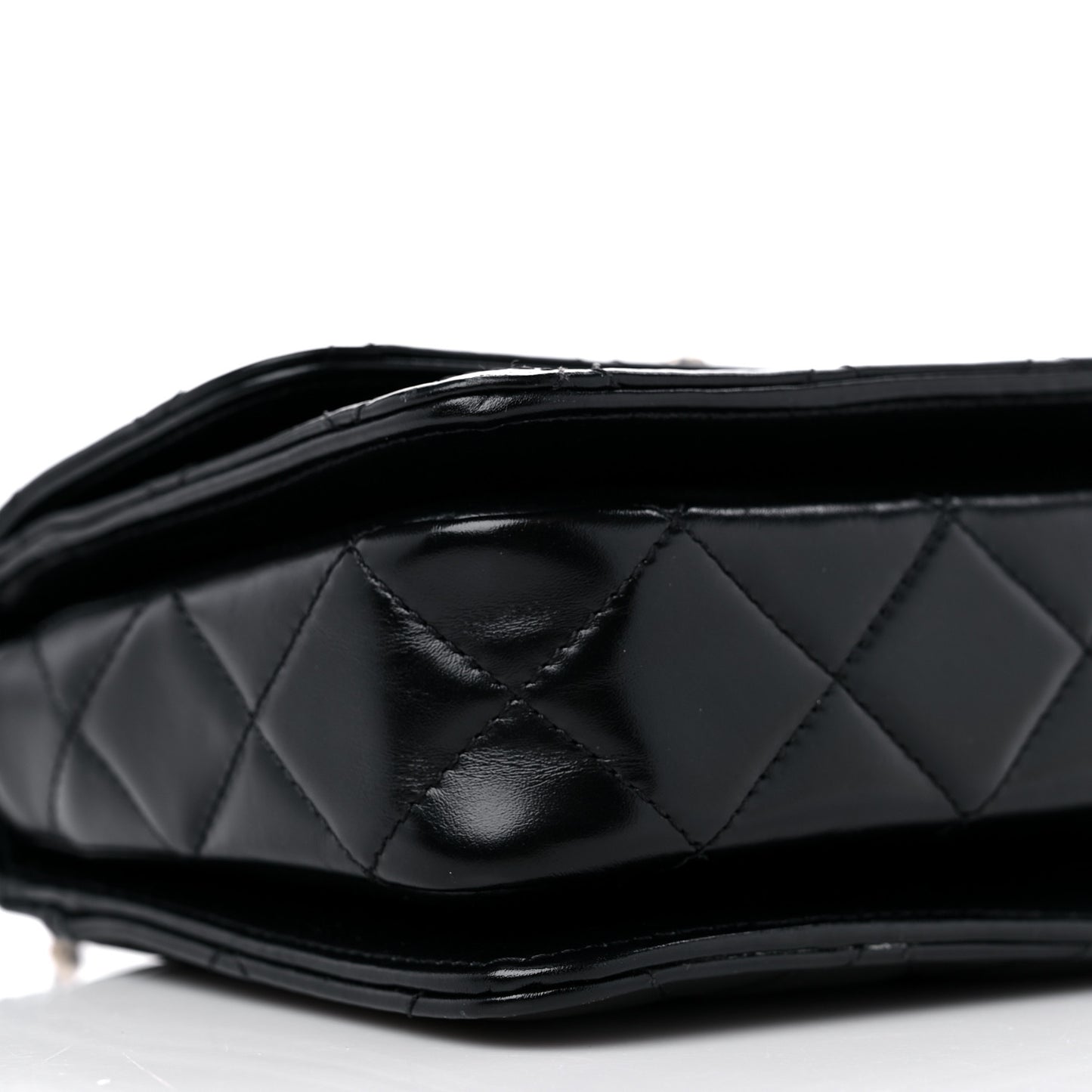 Shiny Calfskin Quilted Mini Chain Top Handle Flap Black