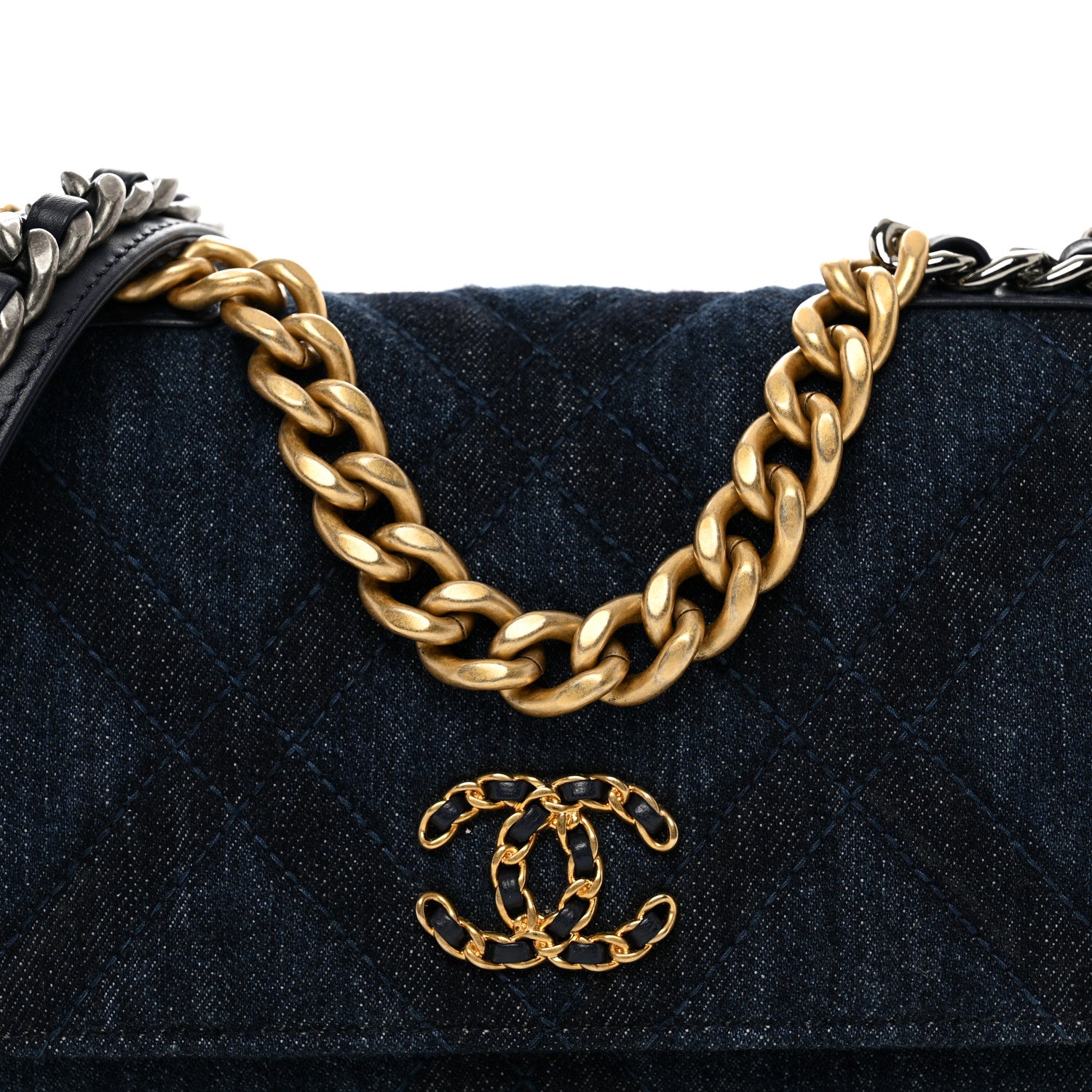 Chanel Denim Quilted Chanel 19 Wallet On Chain WOC Blue 5 of 10
