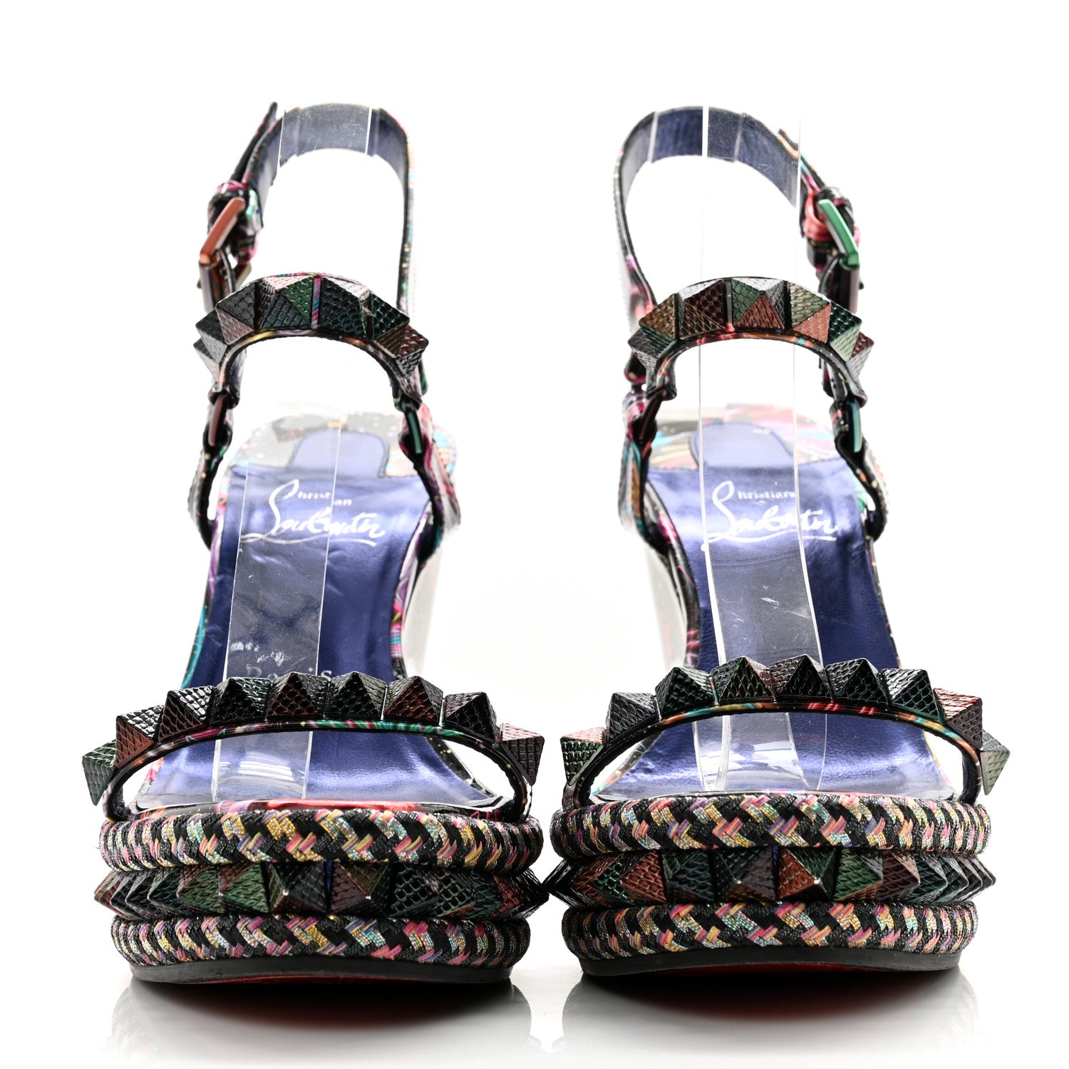 Christian Louboutin Patent Calfskin Lin By The Night Pyraclou 110 Wedge Sandals 38 Black Multicolor 2 of 9