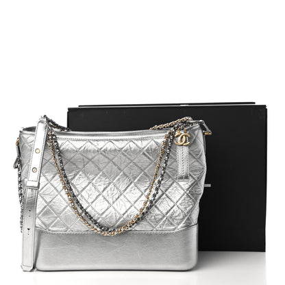 Chanel Metallic Lambskin Calfskin Quilted Large Gabrielle Hobo Silver 11 of 11