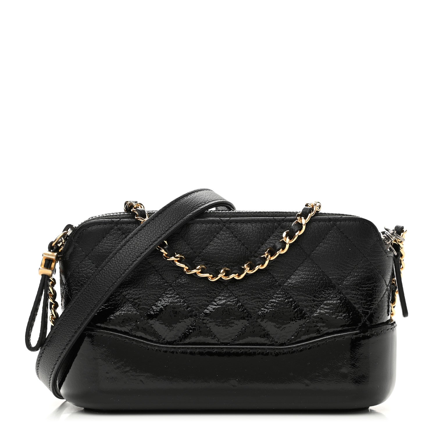 Chanel Patent Goatskin Quilted Small Gabrielle Clutch With Chain Black 1 of 15