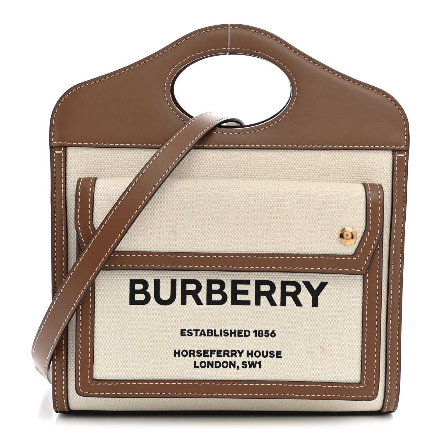 Burberry Canvas Smooth Calfskin Two Tone Mini Pocket Bag Natural Malt Brown 1 of 14