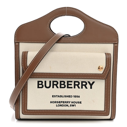 Burberry Canvas Smooth Calfskin Two Tone Mini Pocket Bag Natural Malt Brown 1 of 14