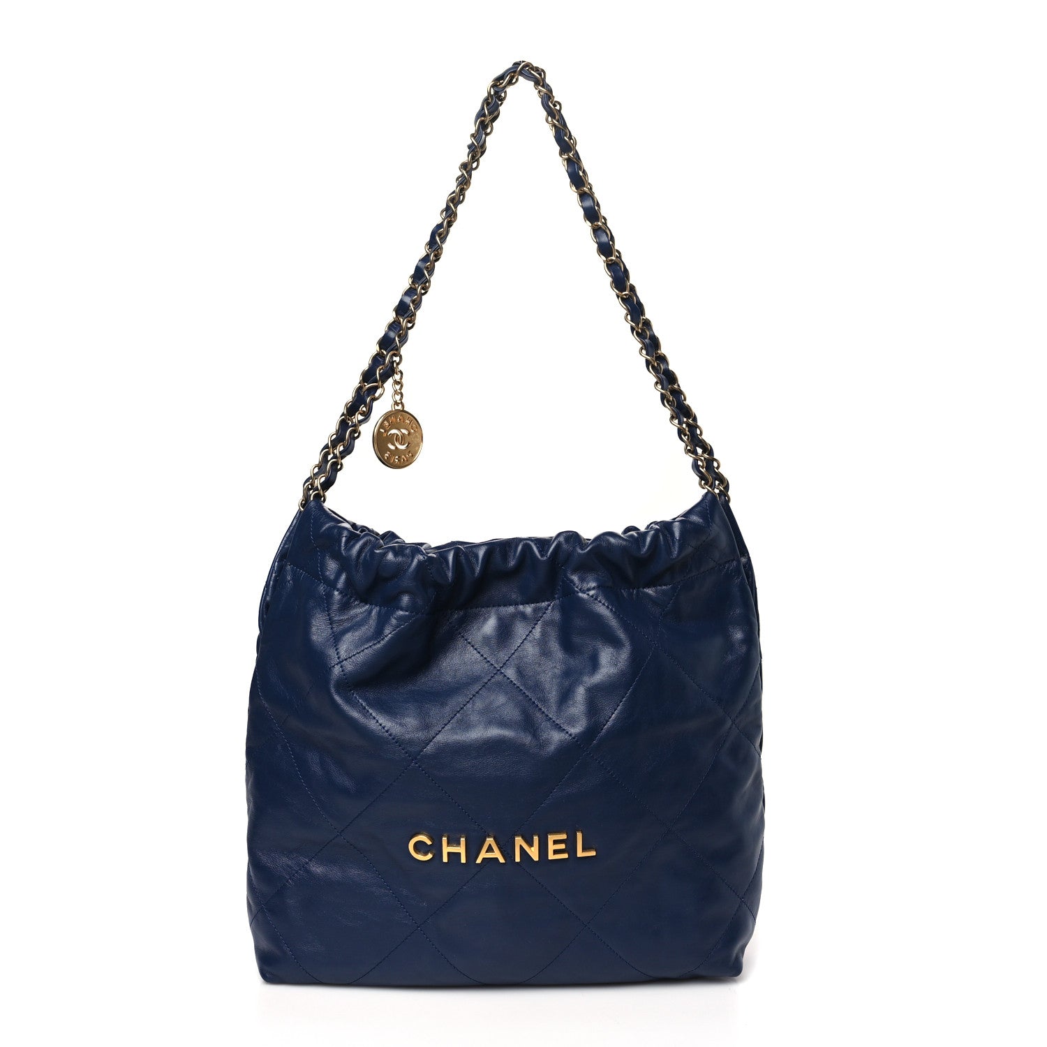 Chanel Shiny Calfskin Quilted Small Chanel 22 Navy 1 of 11
