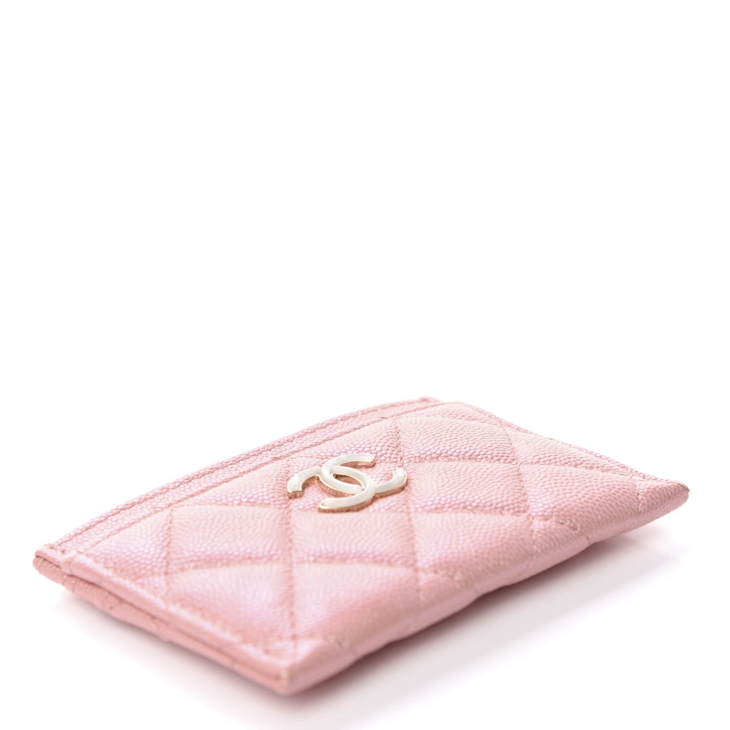 Iridescent Caviar Quilted Card Holder Rose Pink