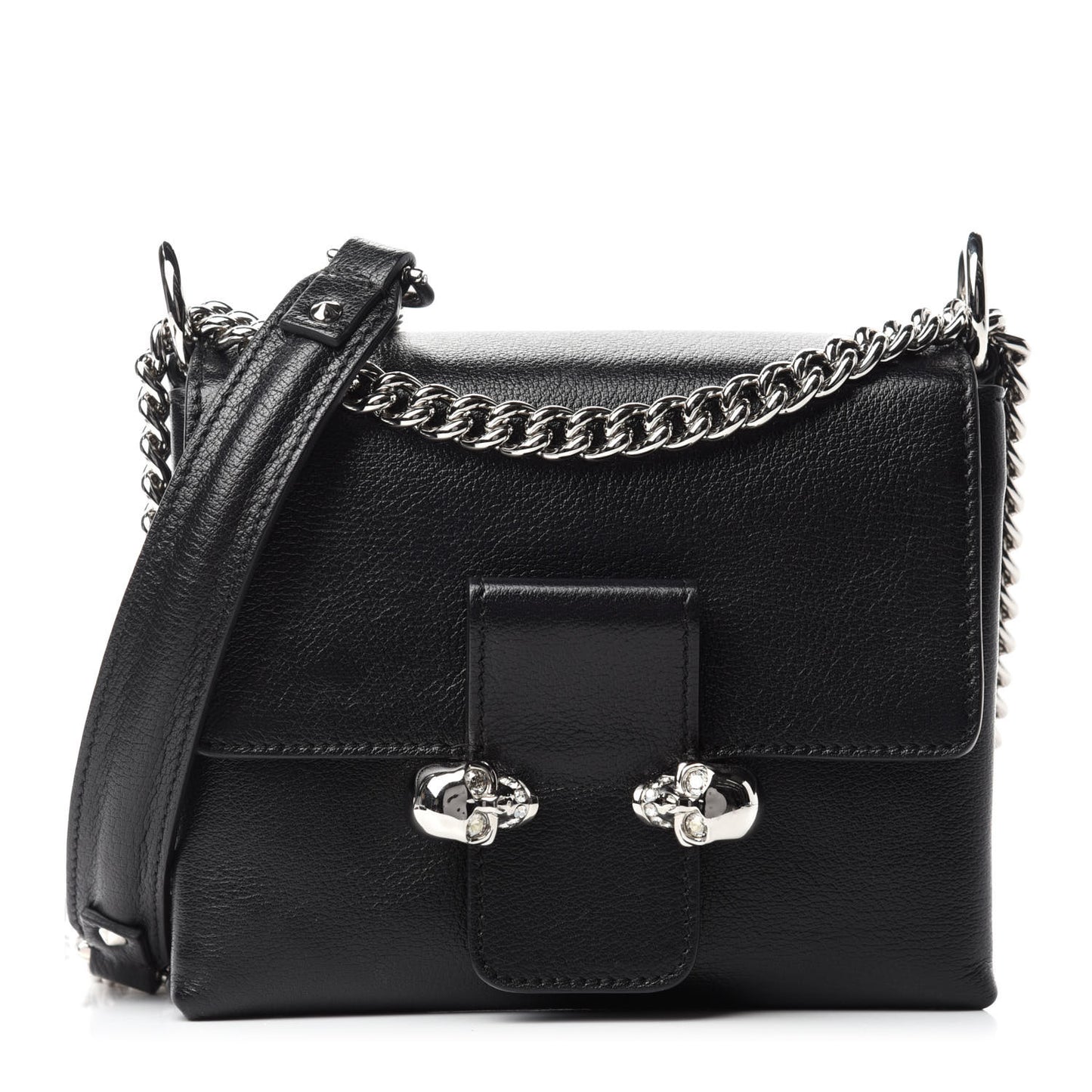 Goatskin Twin Skull Crossbody Black