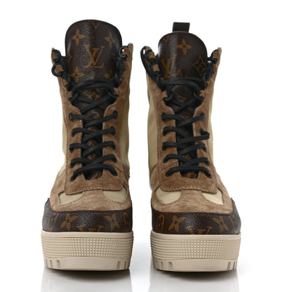 Louis Vuitton Suede Calfskin Monogram Laureate Platform Desert Boots 39 Beige 2 of 9