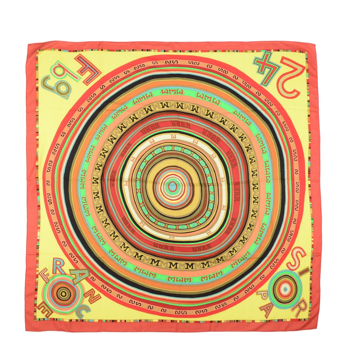 Cashmere Silk Tohu Bohu Shawl 140 Brique Jaune Fluo Vert