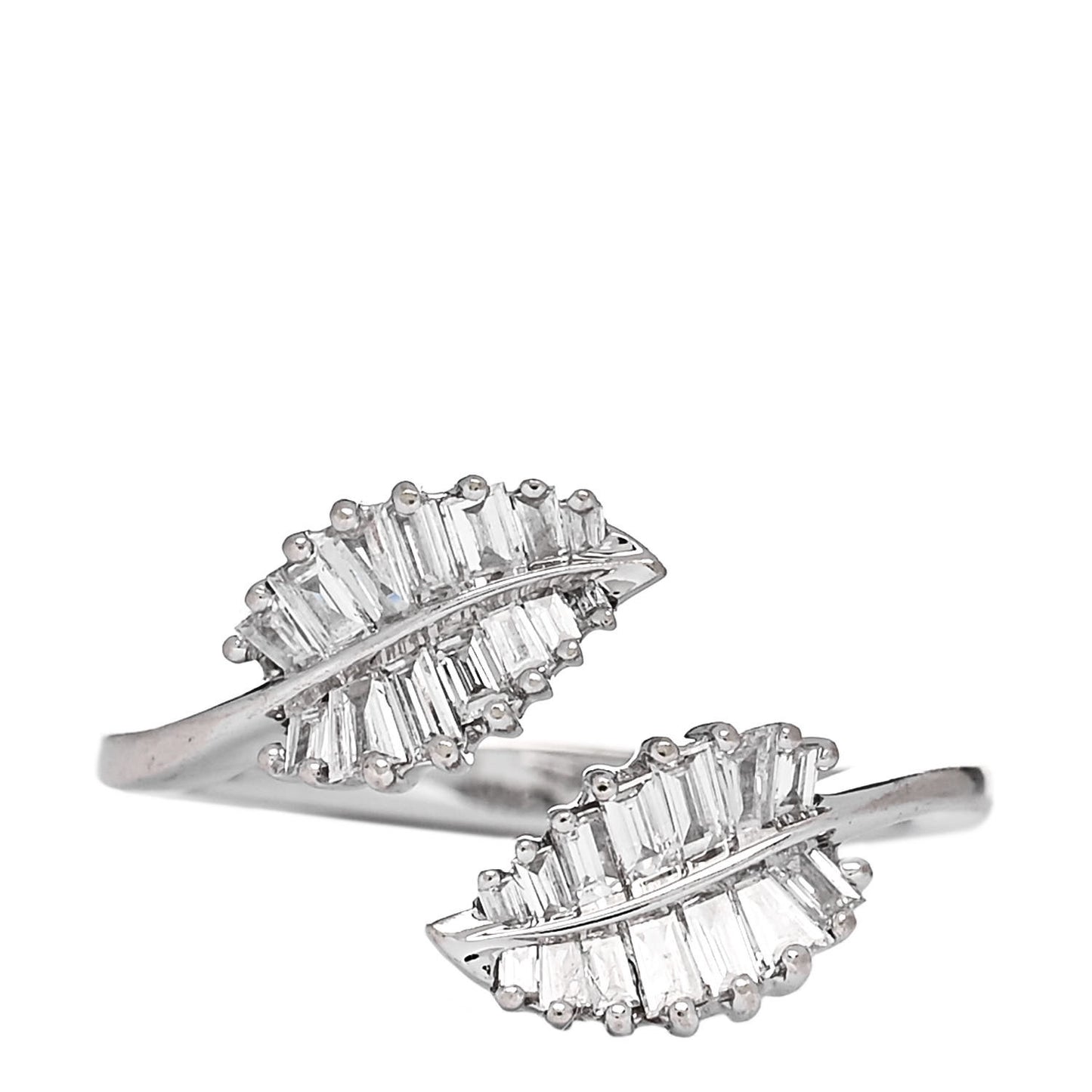 18K White Gold Diamond Small Palm Leaf Ring 44 3