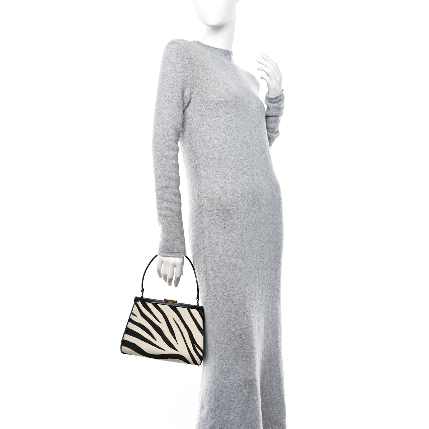 Calf Hair Top Handle Frame Bag Black White