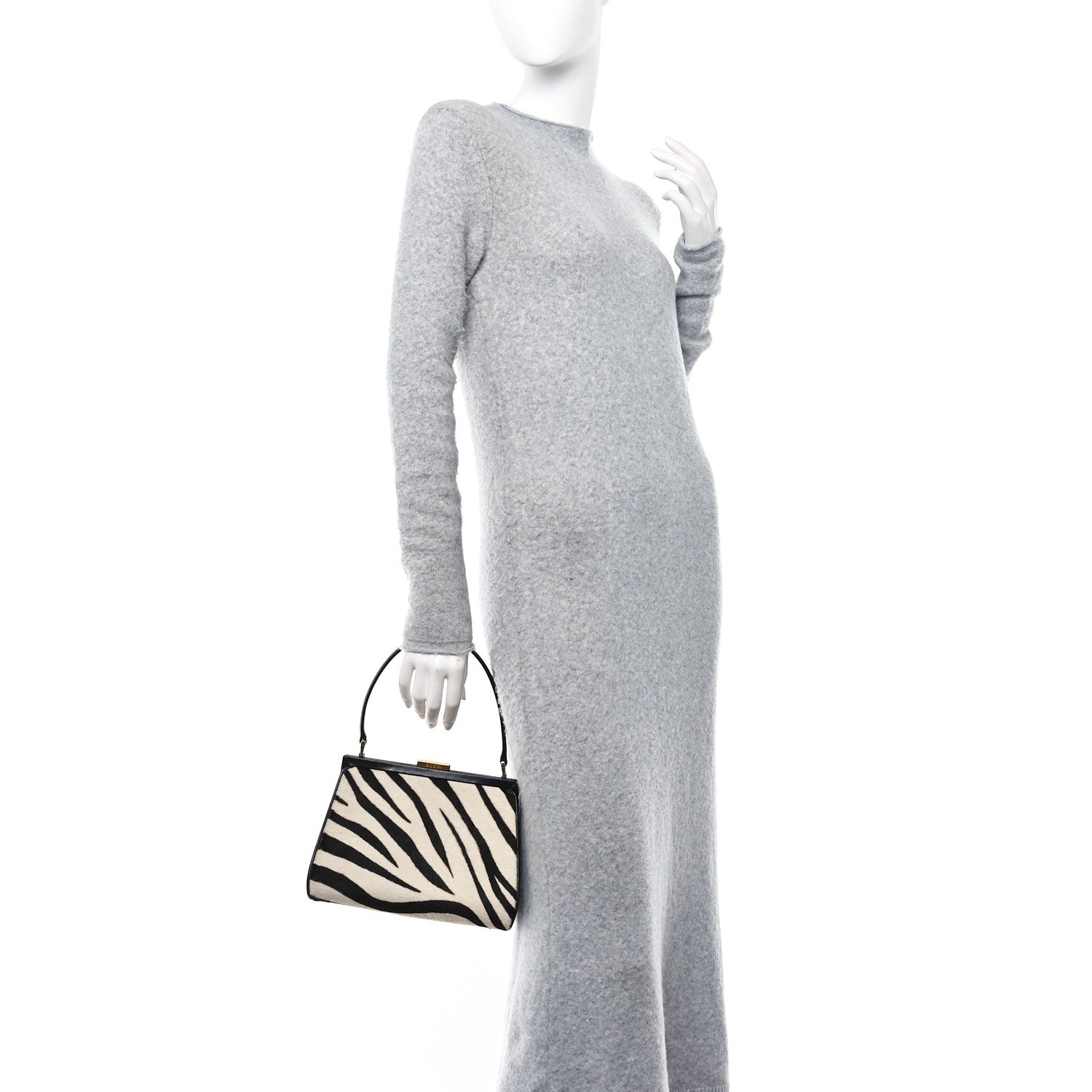 Gucci Calf Hair Top Handle Frame Bag Black White 2 of 13