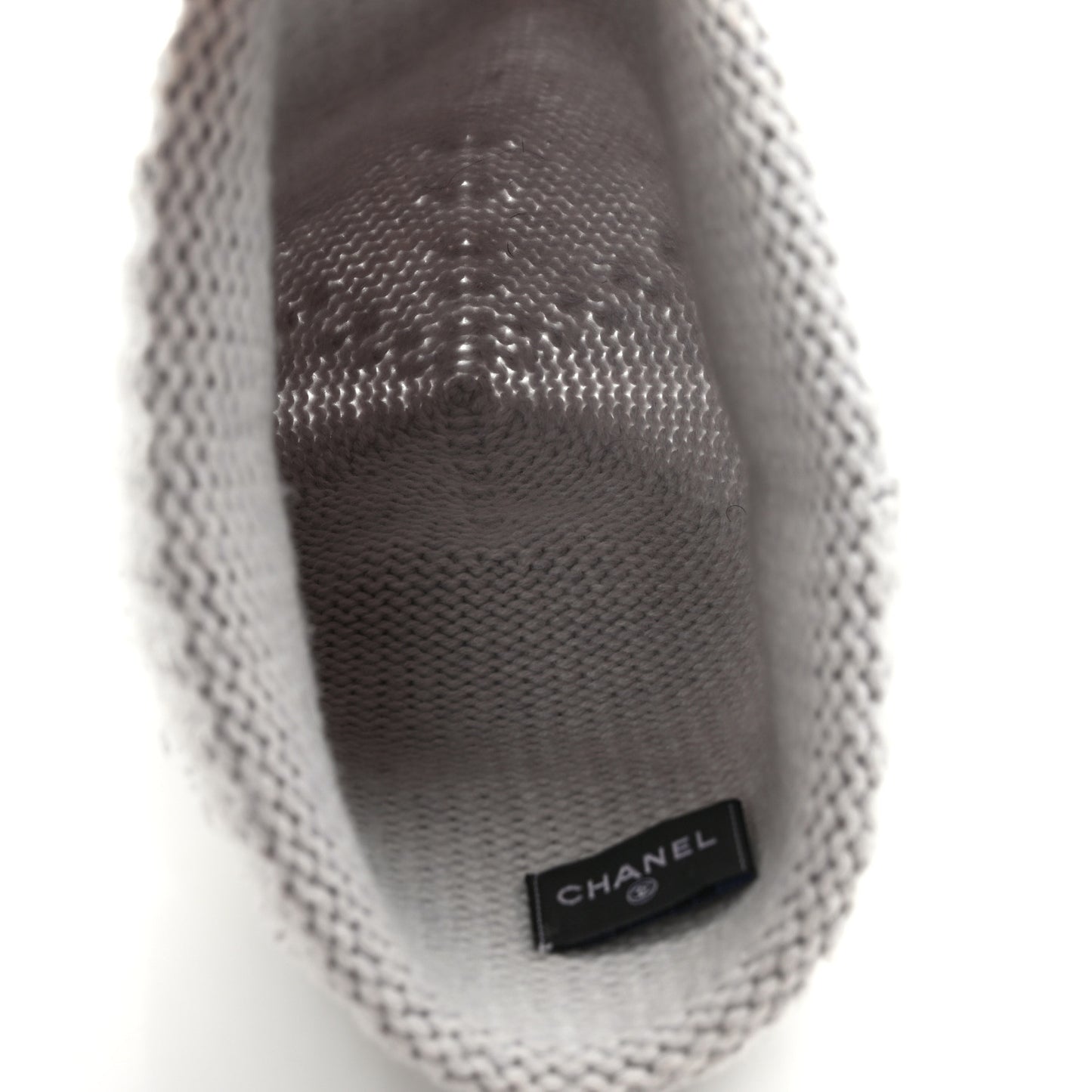 Wool Cashmere Silk CC Beanie Hat Light Grey White