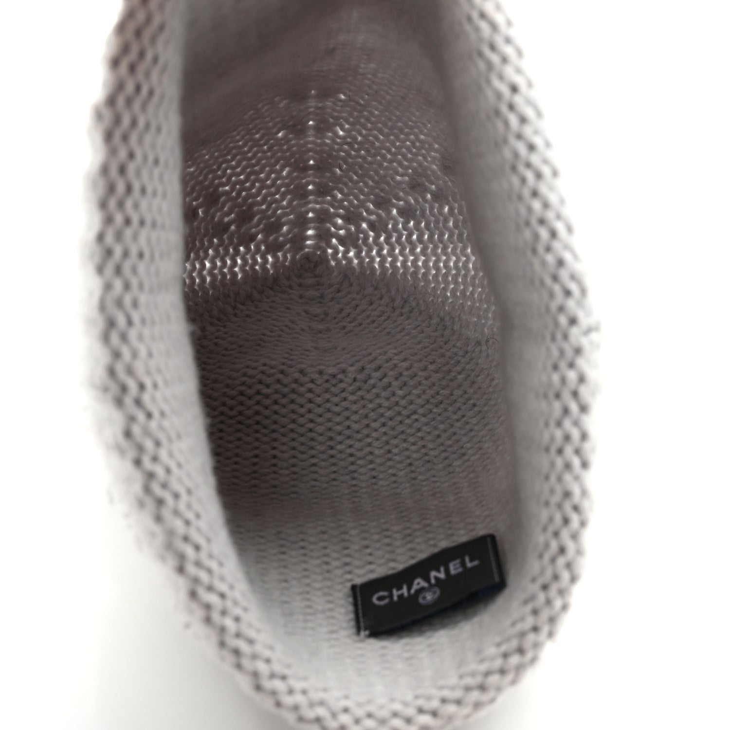 Chanel Wool Cashmere Silk CC Beanie Hat Light Grey White 4 of 6