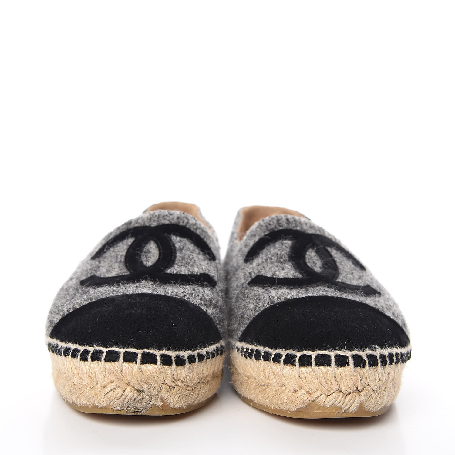 Chanel Tweed Velvet CC Espadrilles 36 Grey Black 2 of 12