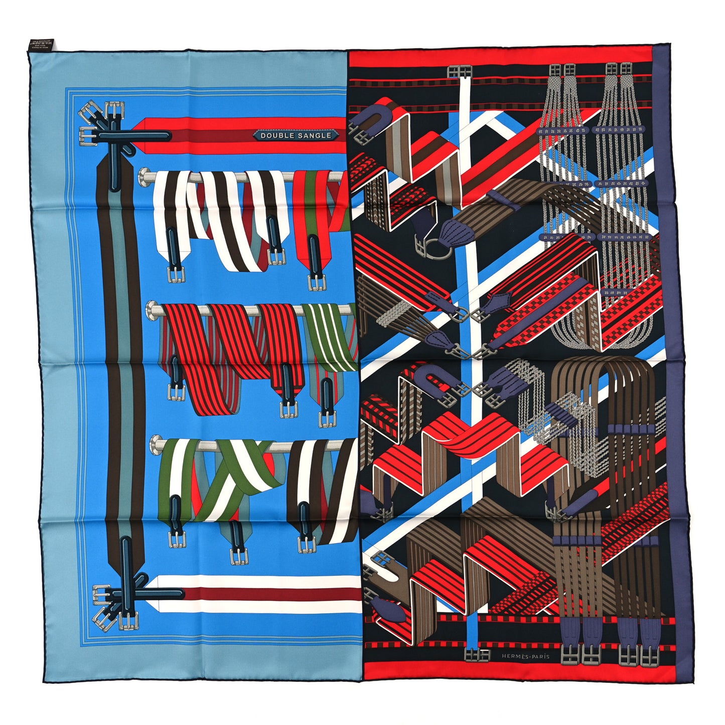 Silk Double Sangle Scarf 90 Marine Cobalt Black Rouge