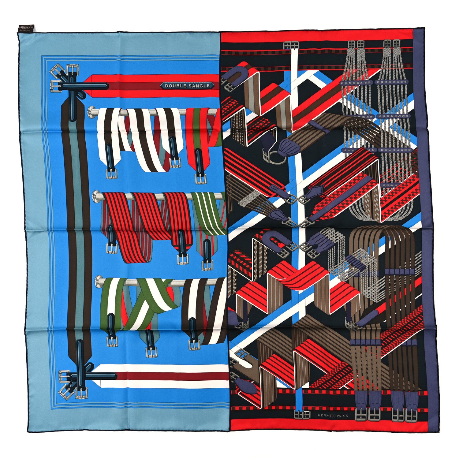 Hermes Silk Double Sangle Scarf 90 Marine Cobalt Black Rouge 1 of 4