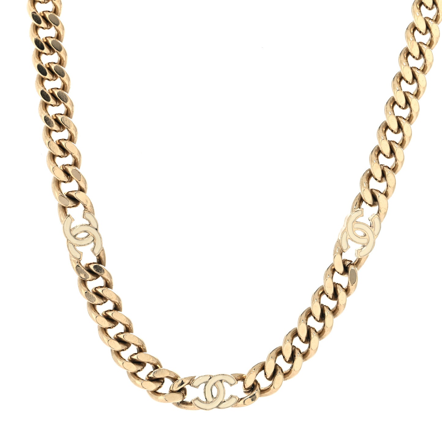 Metal Enamel Chain CC Choker Gold White