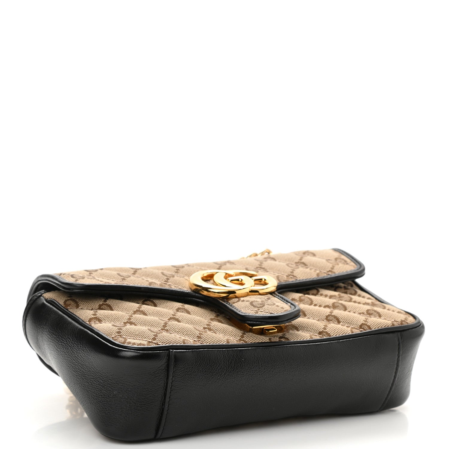 Gucci Monogram Matelasse Diagonal Mini GG Marmont Shoulder Bag Beige Black 4 of 10