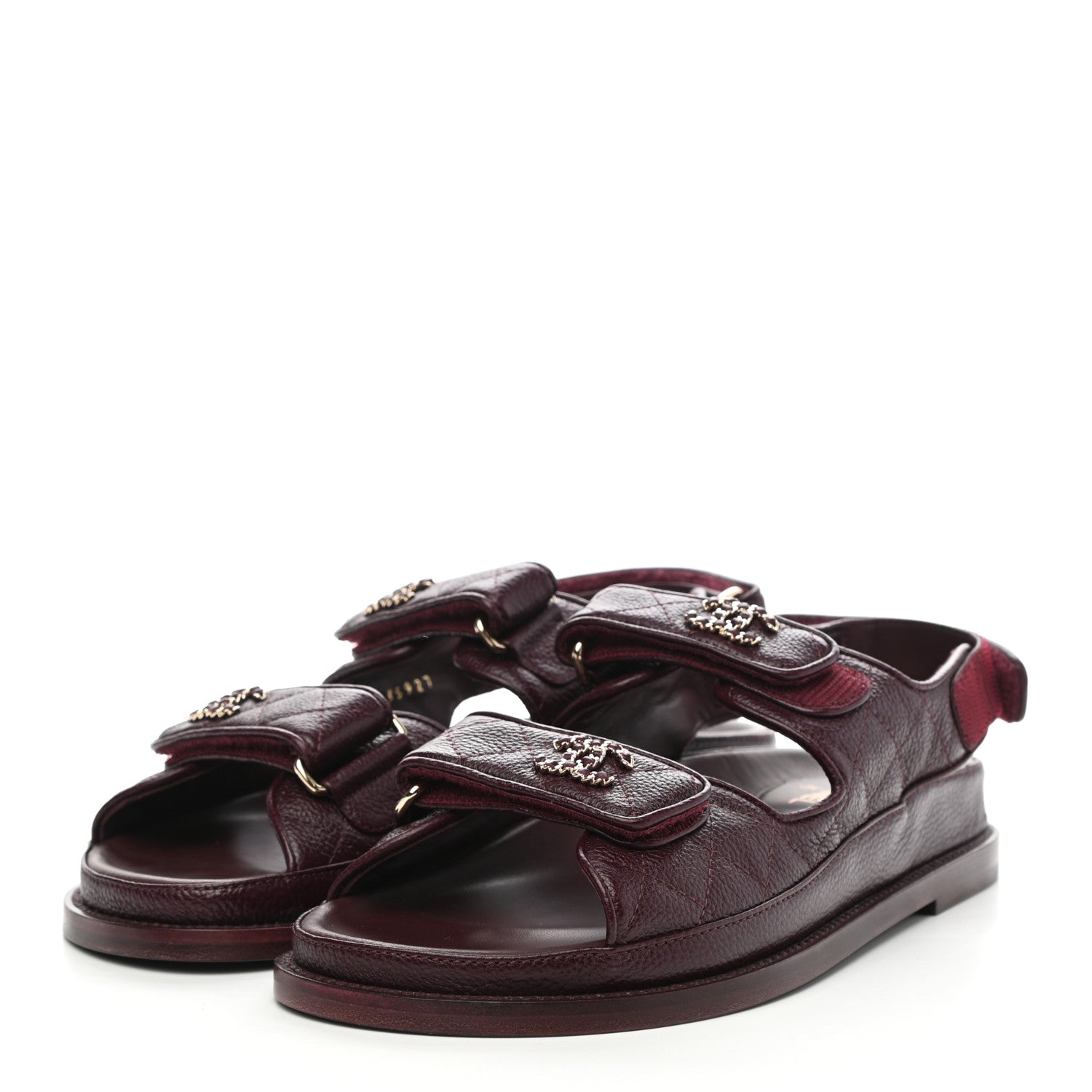 Chanel Grained Calfskin Quilted Velcro Dad Sandals 38 Burgundy 3 of 8