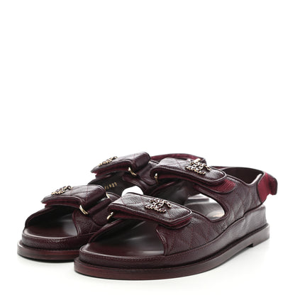 Chanel Grained Calfskin Quilted Velcro Dad Sandals 38 Burgundy 3 of 8