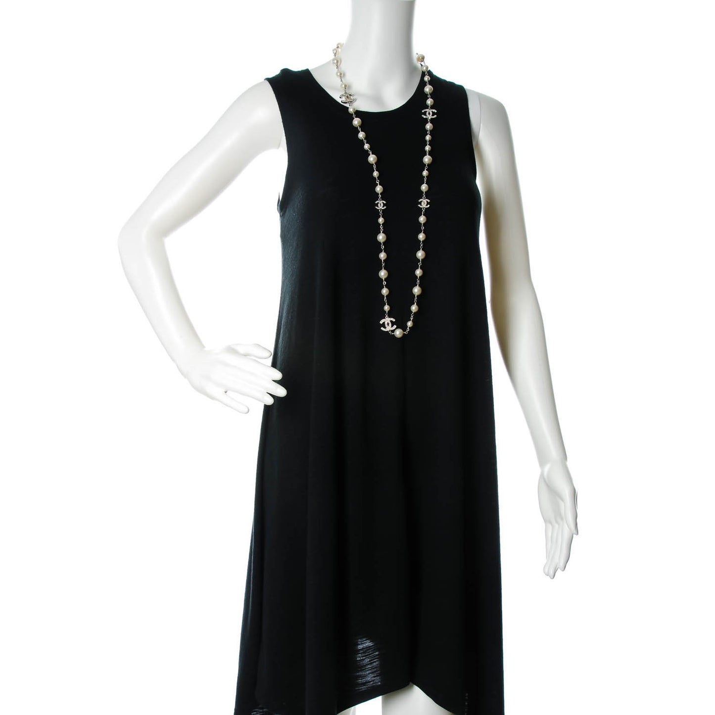 Crystal Pearl CC Long Necklace Silver