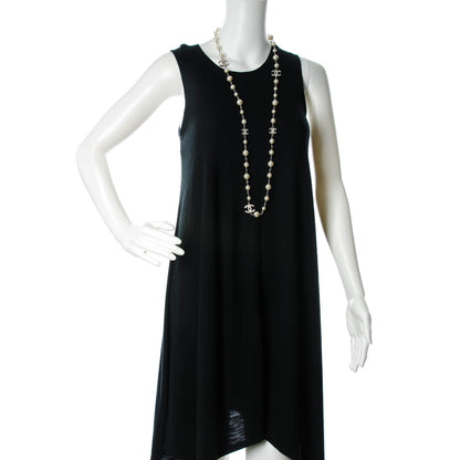 Chanel Crystal Pearl CC Long Necklace Silver 2 of 5