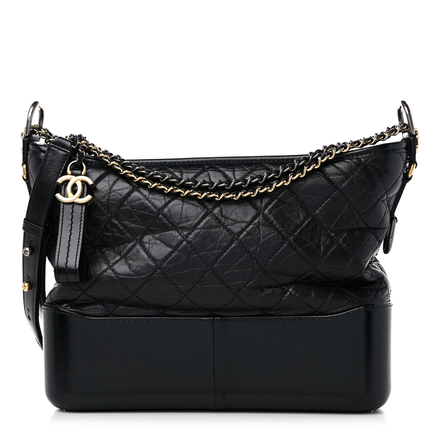 Aged Calfskin Quilted Medium Gabrielle Hobo Black