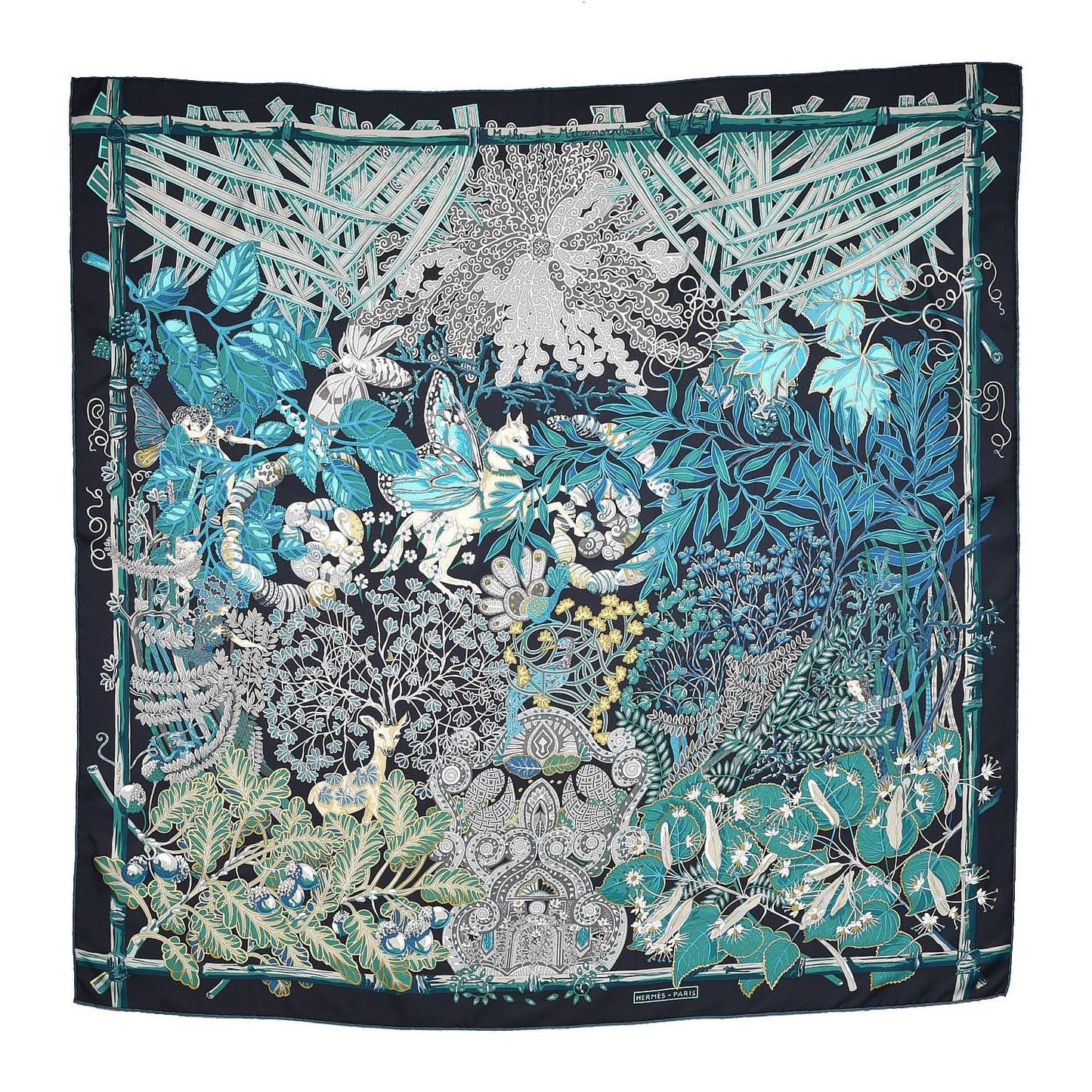 Silk Mythes Et Metamorphoses Scarf 90 Marine Turquoise Vert