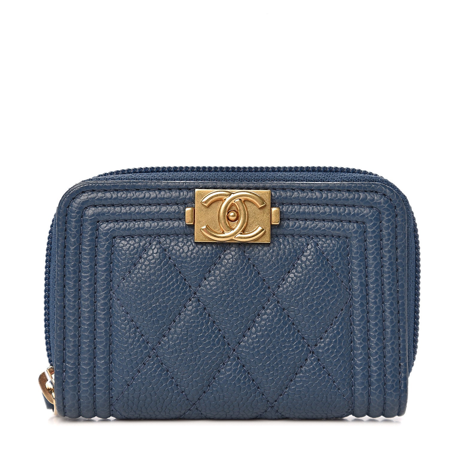 Chanel Caviar Quilted Boy Zip Around Coin Purse Wallet Dark Blue 1 of 6
