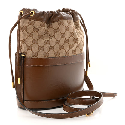 Gucci Monogram Textured Calfskin Horsebit 1955 Drawstring Bucket Bag Beige Brown Sugar 3 of 11