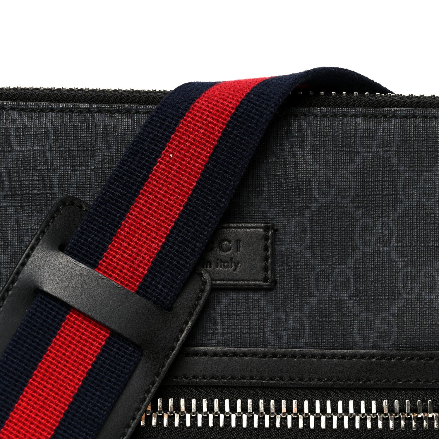 Gucci GG Supreme Monogram Appia Calfskin Web Flat Messenger Bag Black Grey 10 of 12