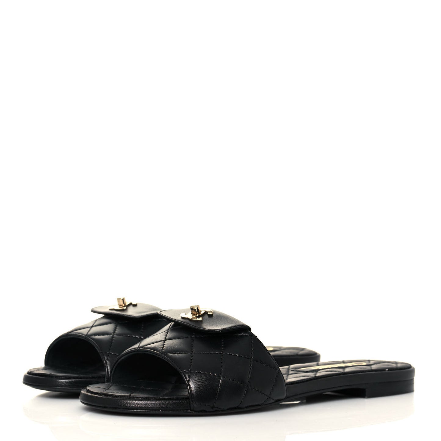 Lambskin Quilted CC Turnlock Sandals 37.5 Black
