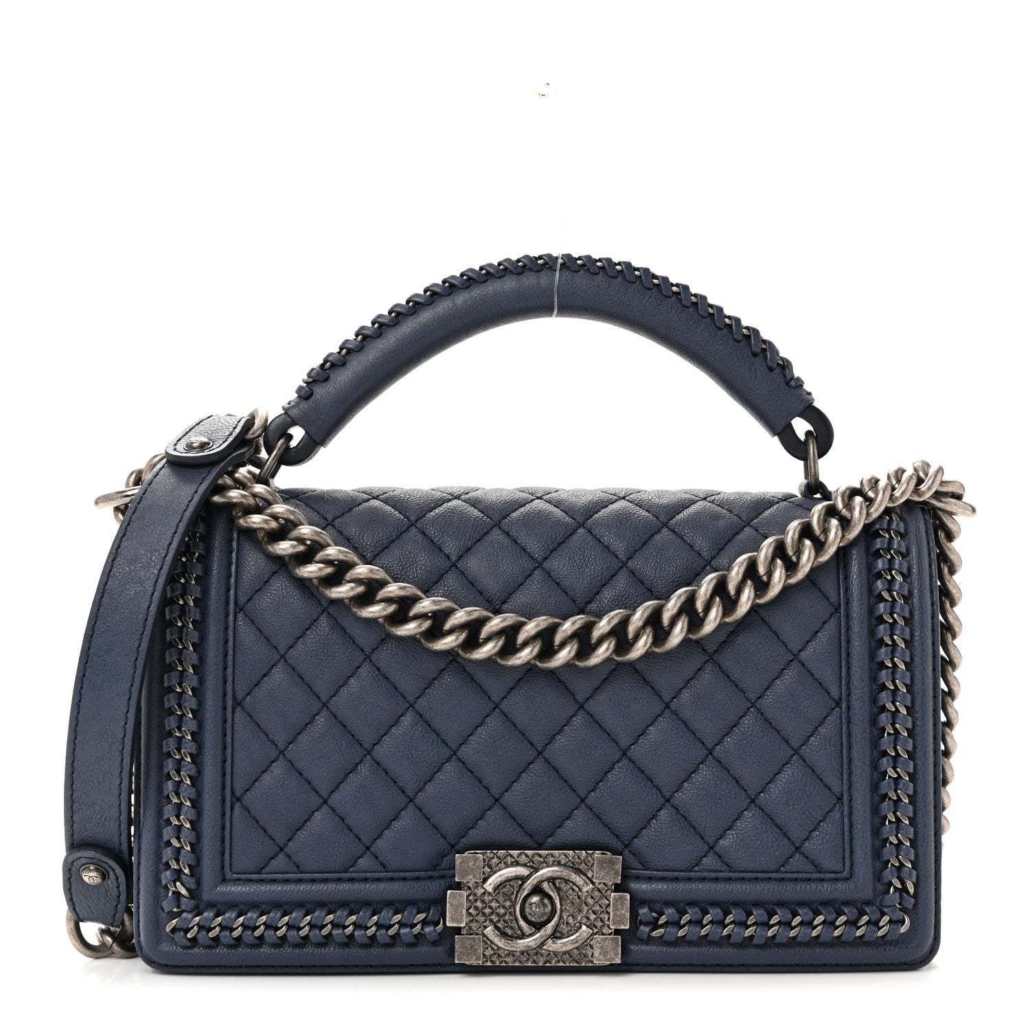 Chanel Lambskin Quilted Medium Top Handle Boy Flap Blue 1 of 13