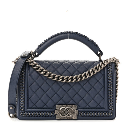 Chanel Lambskin Quilted Medium Top Handle Boy Flap Blue 1 of 13