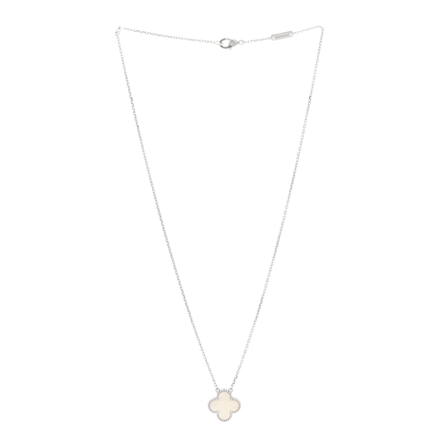 18K White Gold Mother Of Pearl Vintage Alhambra Pendant Necklace