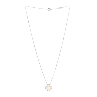 Van Cleef & Arpels 18K White Gold Mother Of Pearl Vintage Alhambra Pendant Necklace 3 of 5