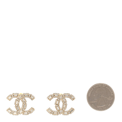 Chanel Crystal Baguette Pearl CC Earrings Gold Pearly White 2 of 5