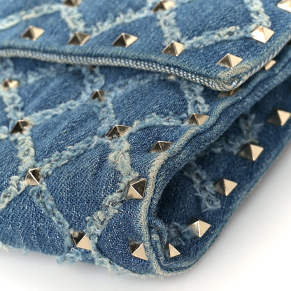 Valentino Garavani Denim Rockstud Spike Wallet on Chain Blue 8 of 9