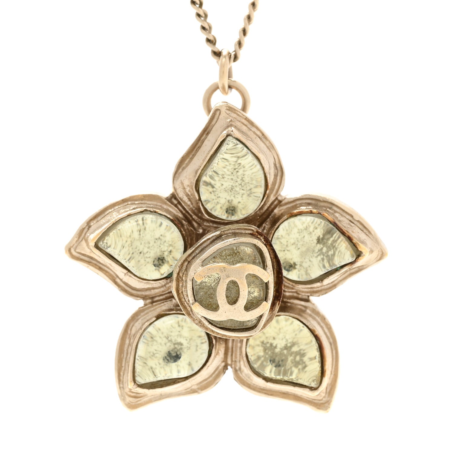 Chanel Resin Metal CC Flower Necklace Gold 4 of 6